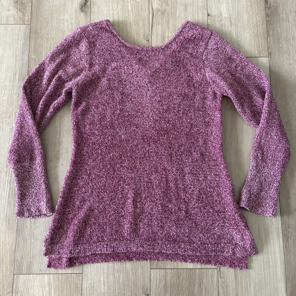 Natori Josie Purple Long Sleeve Fleece Súper Soft Sweater V Neck‎ Pullover Large